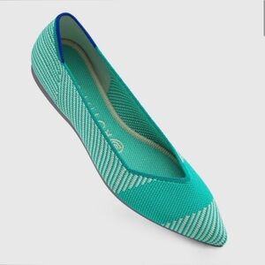 Rothys Calypso Point (original point) teal striped 7.5 flats‎